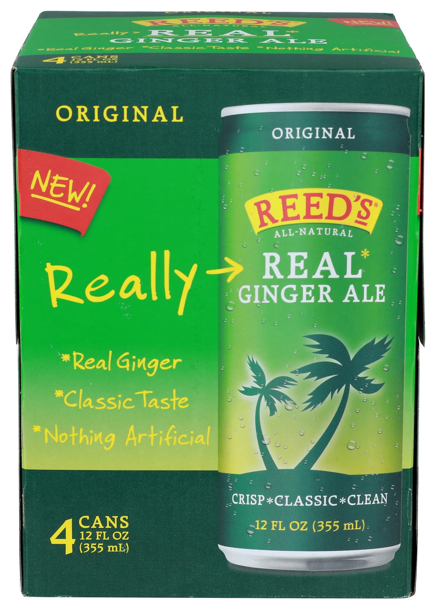 Reeds Ginger Ale Soda, Real Ginger Brew, 12 Fl Oz, 4 Pack, Model 8274665000