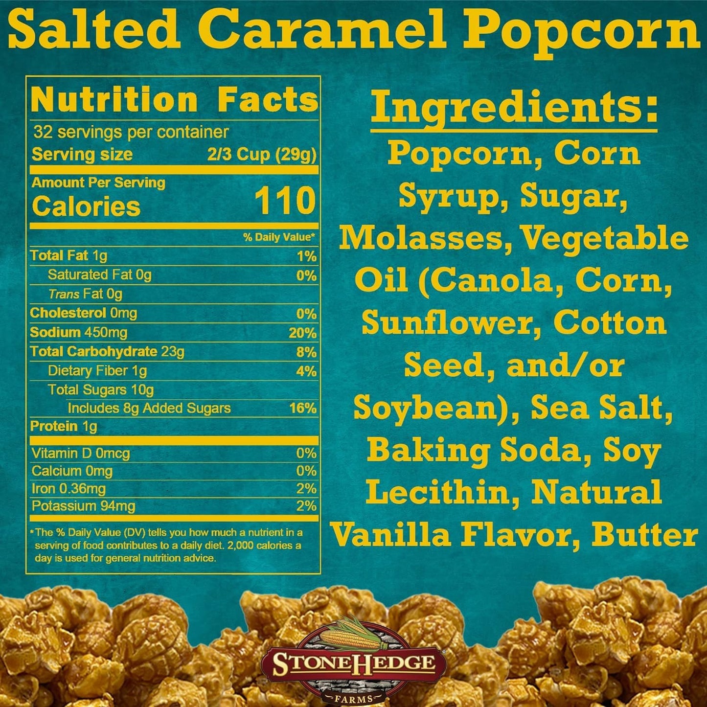 Stonehedge Farms Salted Caramel Flavored Popcorn Barrel - 2 Pack - 32 Ounces Each - Reclosable Container - Made In Usa - Gluten