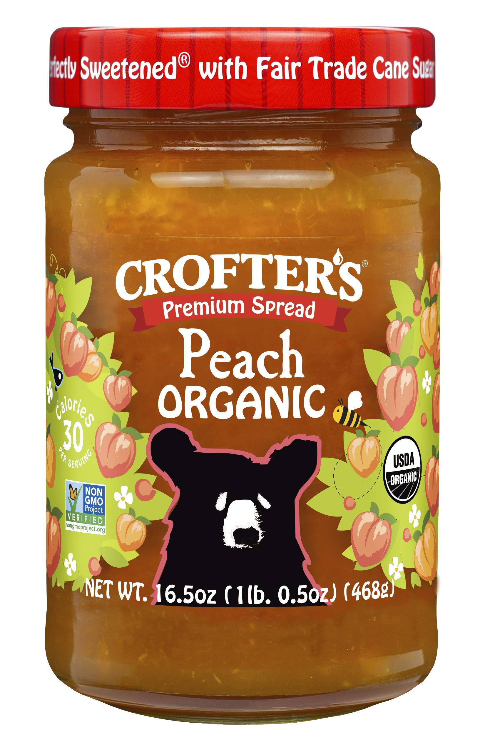 Crofters Peach Organic Premium Spread, 16.5 Oz, 100% Organic, Sweet Fruit Spread