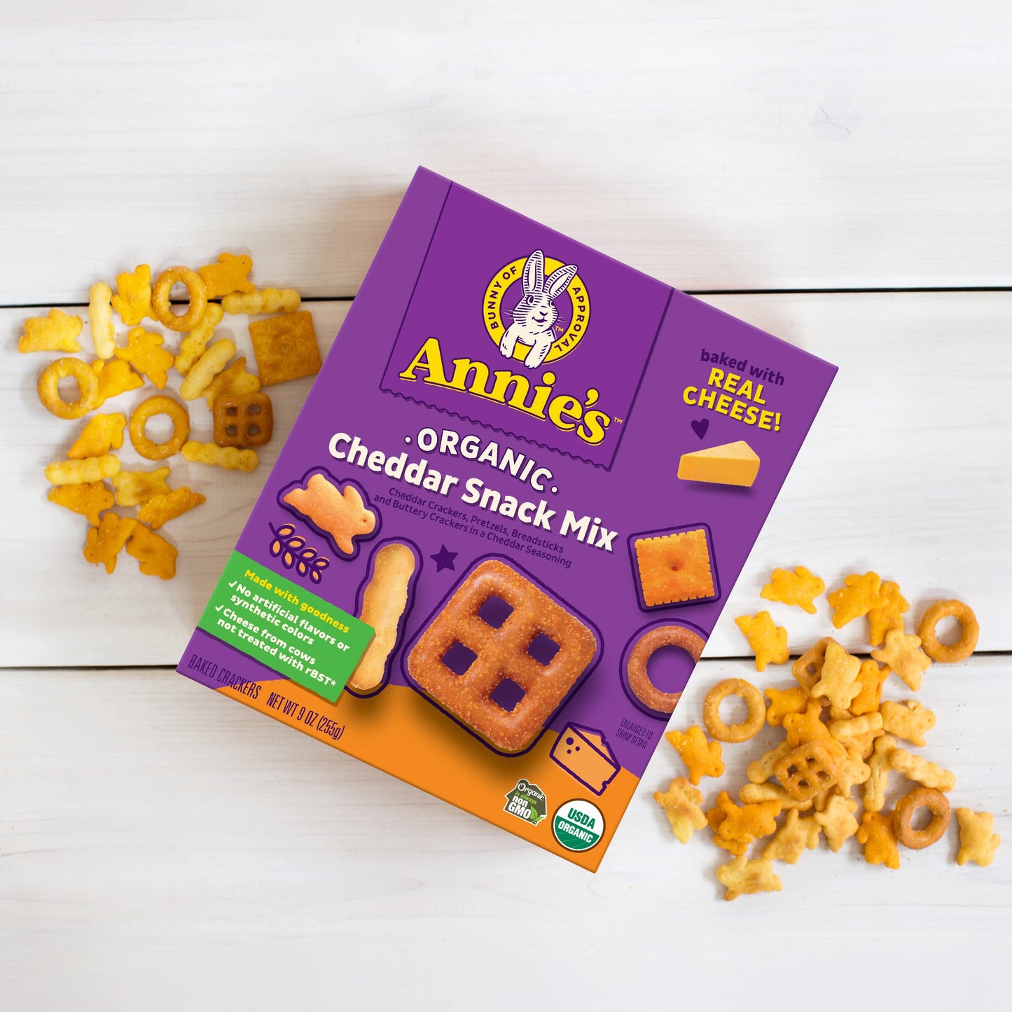 Annies Cheddar Snack Mix With Assorted Crackers and Pretzels, Made with Real Cheese, 9 oz