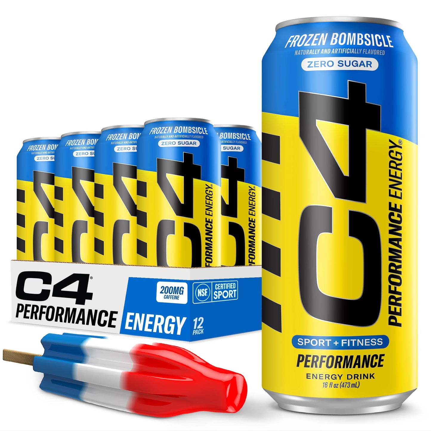 Cellucor C4 Performance Energy Drink | Zero Sugar | 200mg Caffeine | 16 Fl Oz (12 Pack) | Frozen Bombsicle