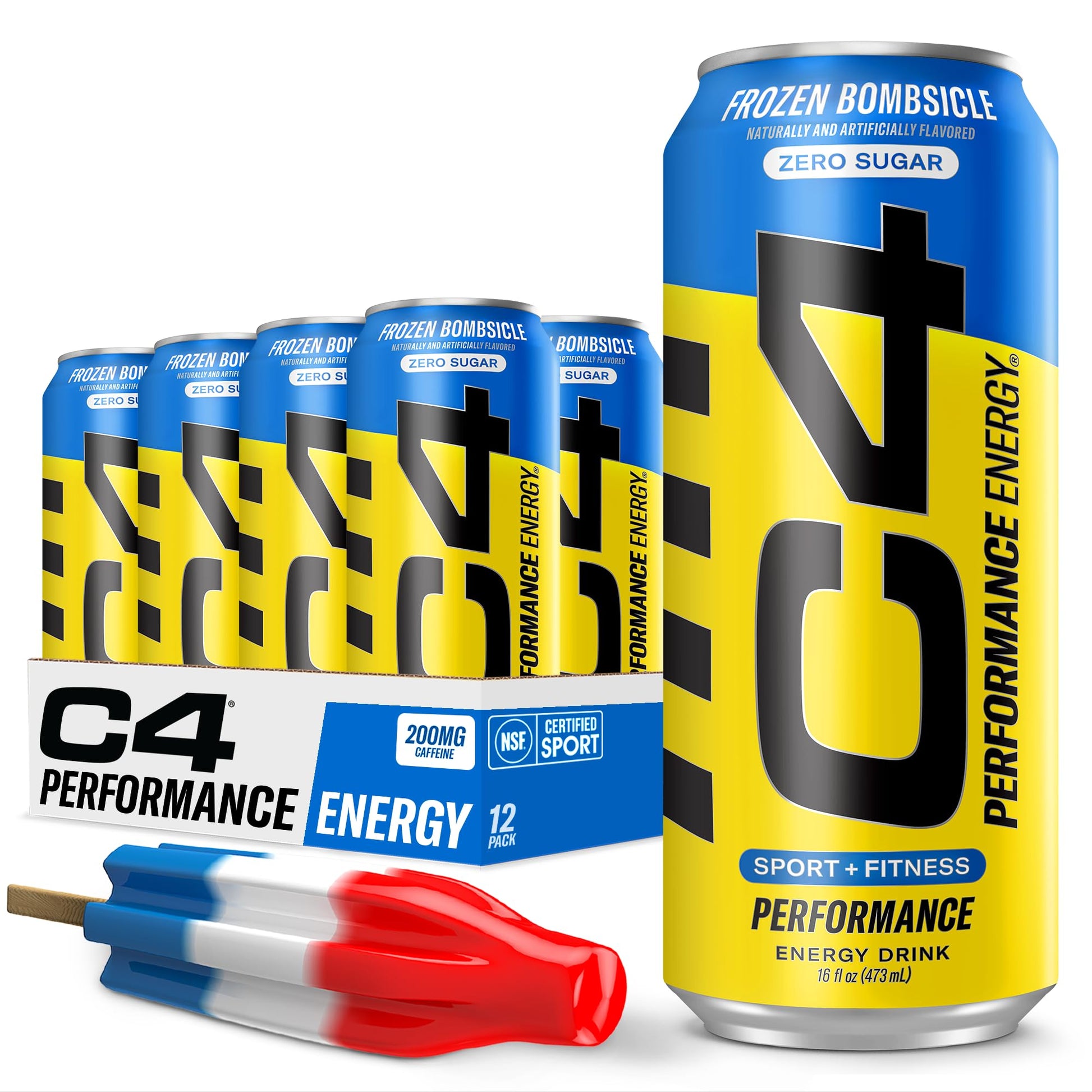 Cellucor C4 Performance Energy Drink | Zero Sugar | 200mg Caffeine | 16 Fl Oz (12 Pack) | Frozen Bombsicle