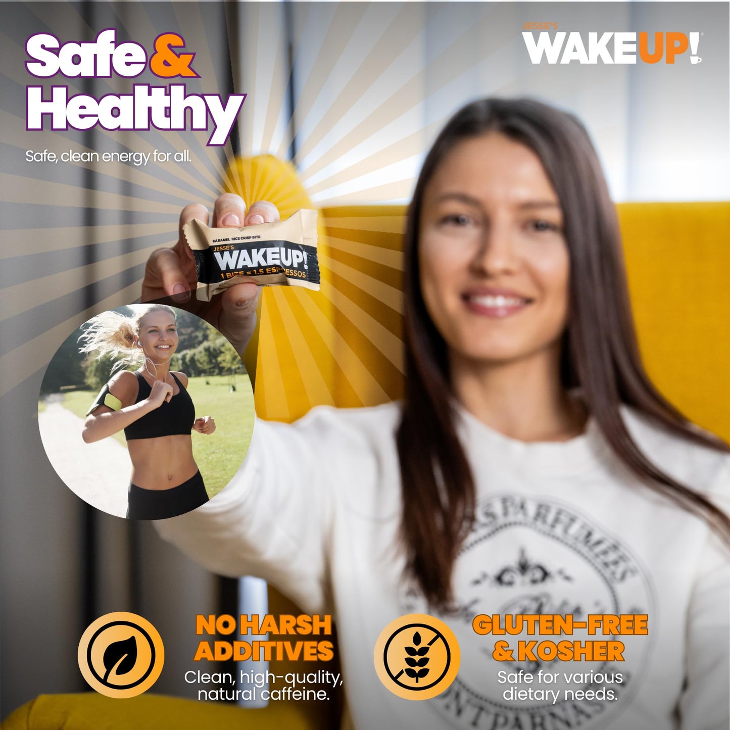 Jesses WakeUP! Caramel Caffeinated Protein Bites - Gluten-Free, Vegetarian, 8 Pack (1 Bite = 1.5 Espressos)