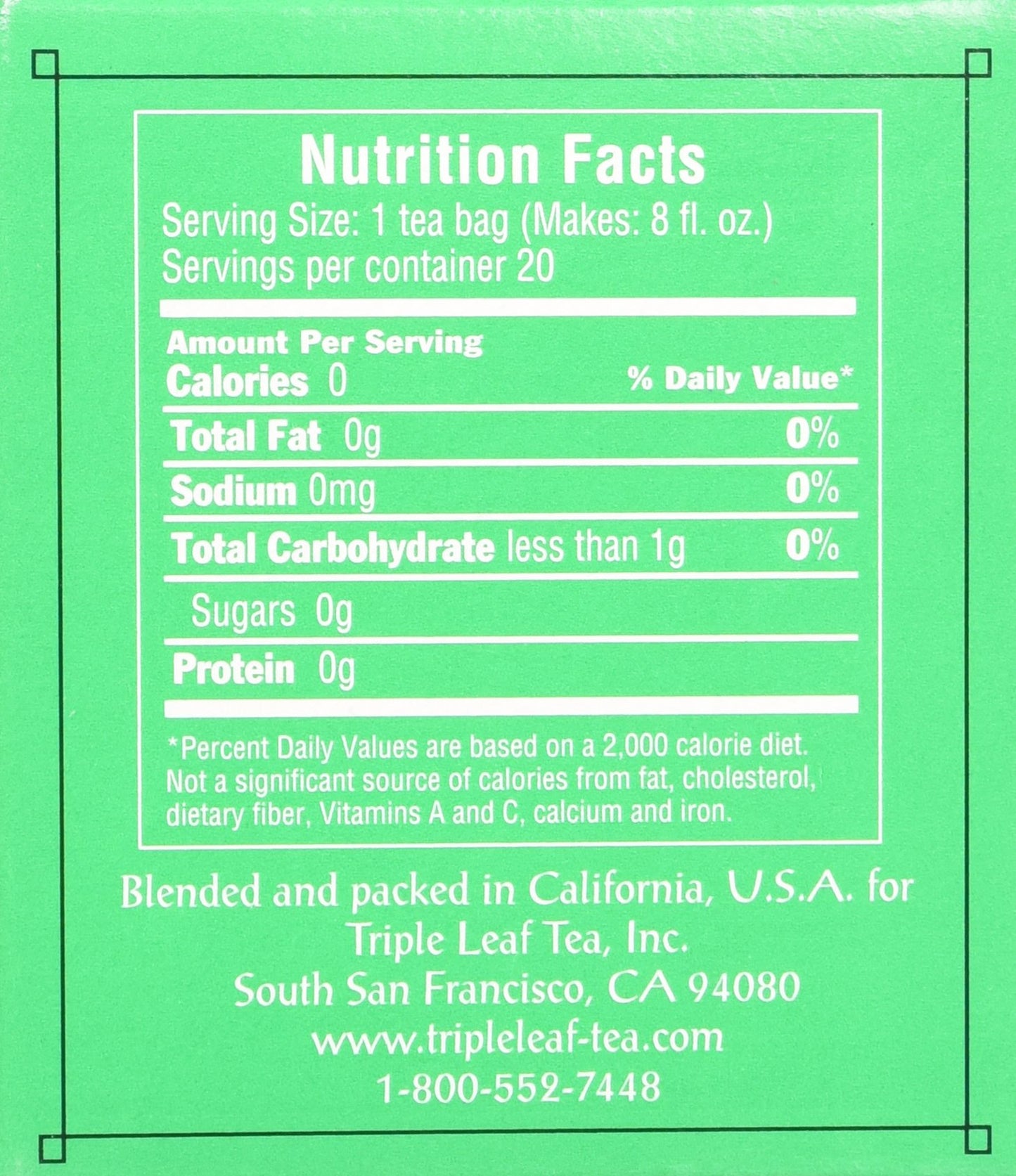 Triple Leaf Tea Ginkgo & Decaf Green Tea, 20 Tea Bags, Pack of 6, 1.27 OZ