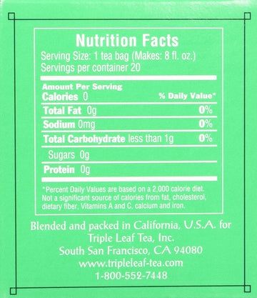 Triple Leaf Tea Ginkgo & Decaf Green Tea, 20 Tea Bags, Pack of 6, 1.27 OZ