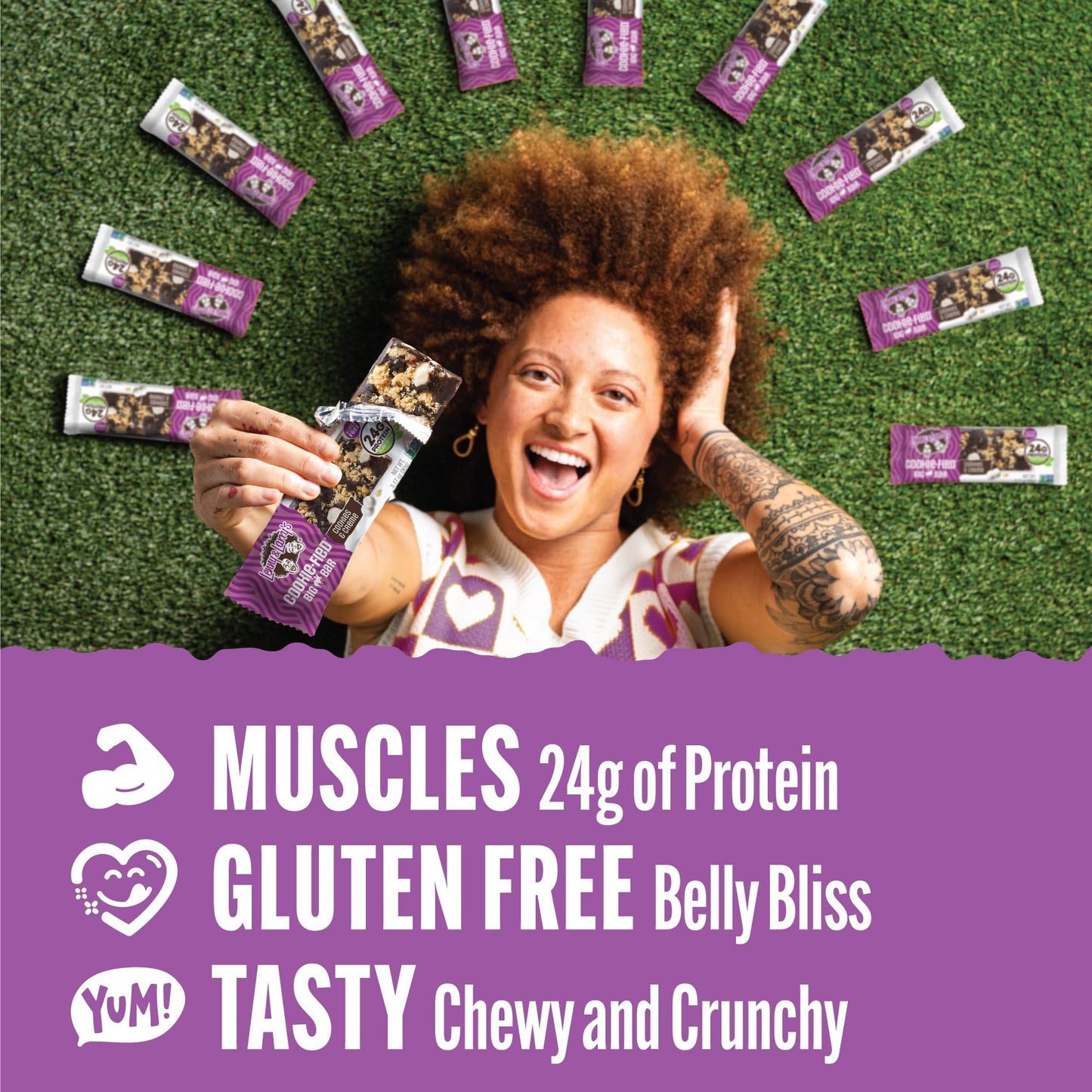 Lenny & Larrys Cookie-fied BIG BAR - Cookies and Creme Vegan Protein Bars 4x90g - Healthy Snacks, 24g Plant Protein & 10g Prebi