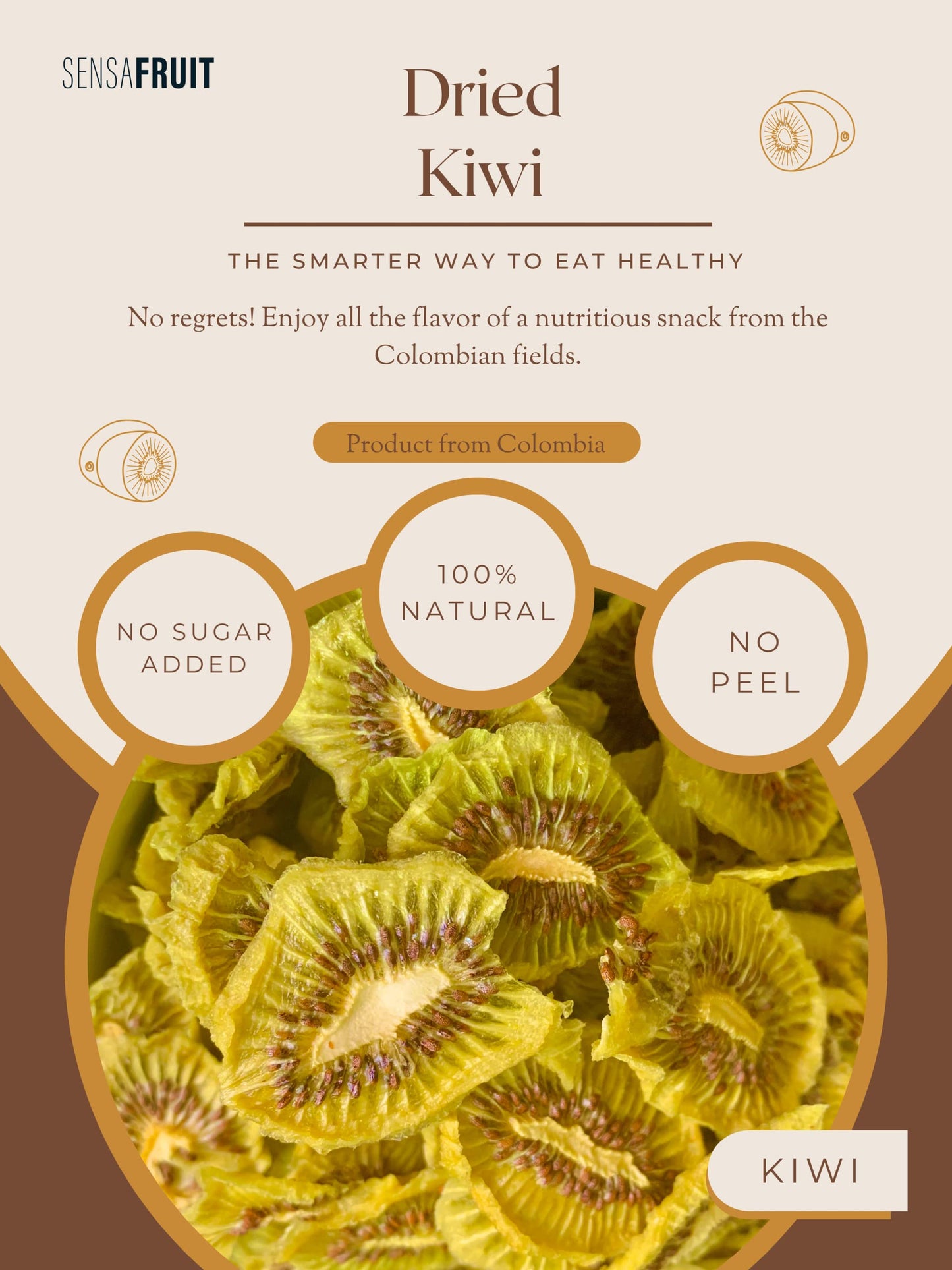 Sensafruit -Dried Kiwi - No Peel| 100% Natural | No Sugar Added, Unsulfured | Gluten Free | Perfect Snack For Your Family | Di