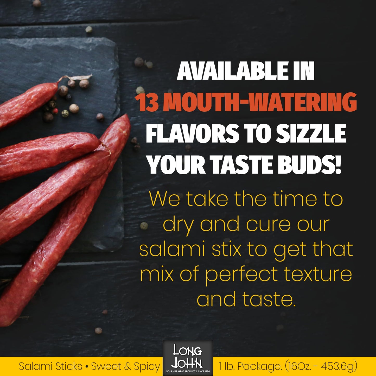 Long John Snacks Dried Salami Sticks - High Protein, Low Carb, Gluten-Free - Sweet and Spicy - 16 Oz Bulk Pack