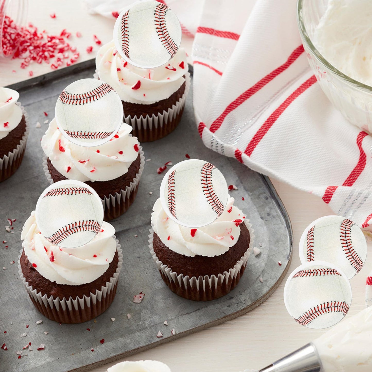 48 Pcs Edible Baseball Cupcake Toppers Wafer Paper Sports Balls Cupcake Picks Edible Baseball Cupcake Decorations For Sports Bas