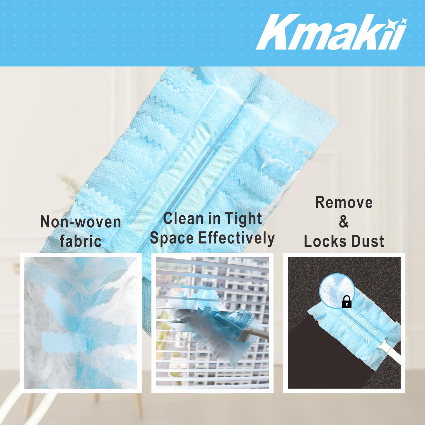 Kmakii Disposable Duster Refills Bulk Heavy Duty Dusters Refills Blue Replacement Head 30 Counts