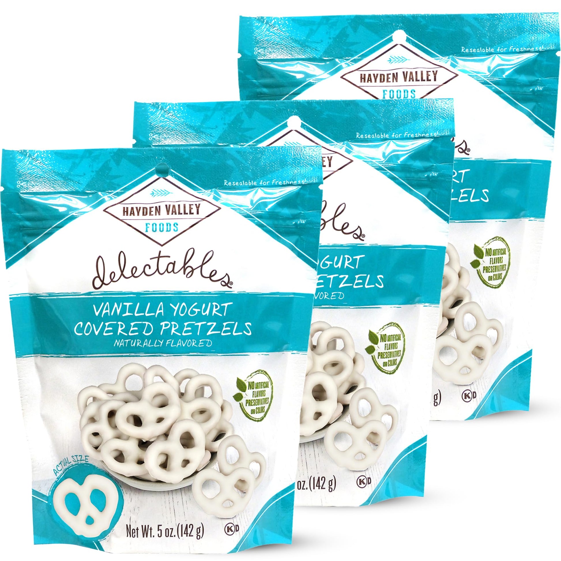 Hayden Valley Foods Vanilla Yogurt Covered Pretzels - 5 Oz Bags (Pack Of 3) - No Artificial Flavors, Preservatives Or Colors