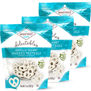 Hayden Valley Foods Vanilla Yogurt Covered Pretzels - 5 Oz Bags (Pack Of 3) - No Artificial Flavors, Preservatives Or Colors