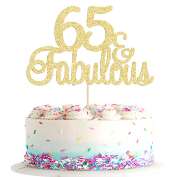 Gyufise 1Pcs 65 & Fabulous Cake Topper Gold Glitter Sixty Five And Fabulous Cake Toppers Happy 65Th Birthday Cake Pick For 65Th