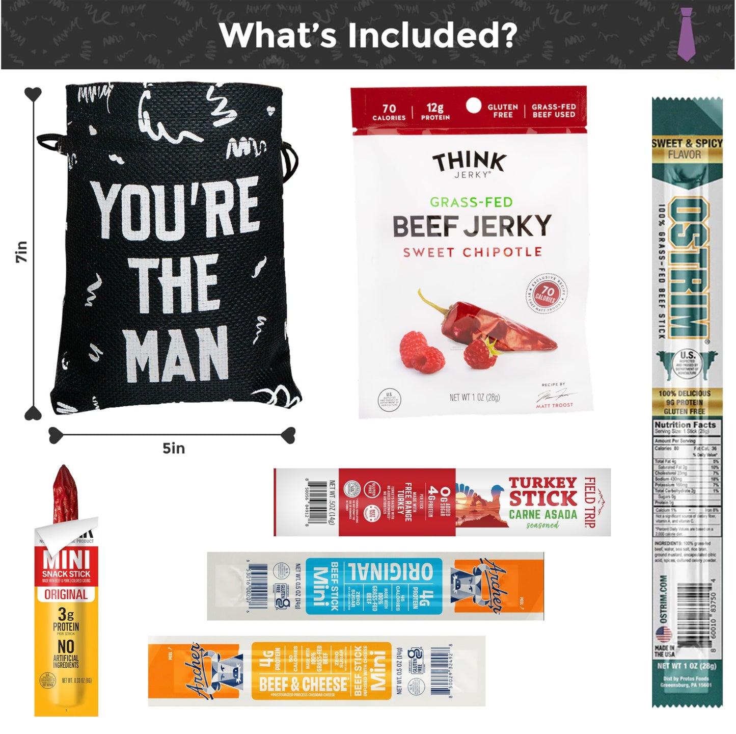 BUNNY · JAMES · Jerky Gift Bag - Exotic Jerky Variety Pack, 6 Count, High Protein Beef Snacks, Fun Youre the Man Bag