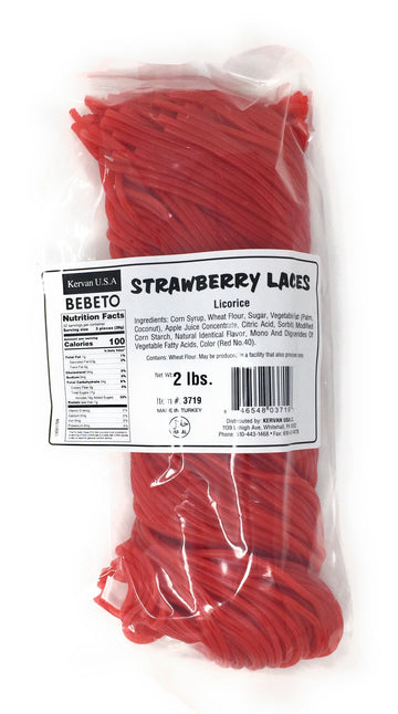 Kervan Candy Bebeto Strawberry Licorice Laces - Red Shoestring Licorice Laces For Braiding, Decorating Baked Goods & Making Knot