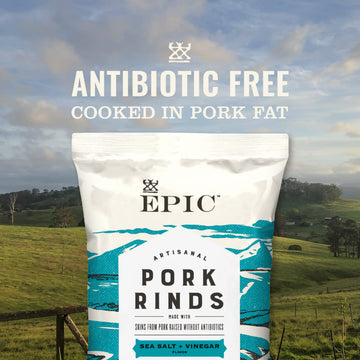 EPIC Sea Salt & Vinegar Pork Rinds, Keto Friendly, 2.5 oz, Oven Baked, Pack of 1
