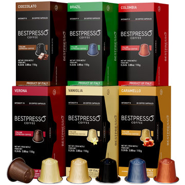 Bestpresso Coffee for Nespresso Original Machine 120 Aluminum pods Certified Genuine Espresso Variety Pack mix Flavored and Dark roast, Pods Compatible with Nespresso Original