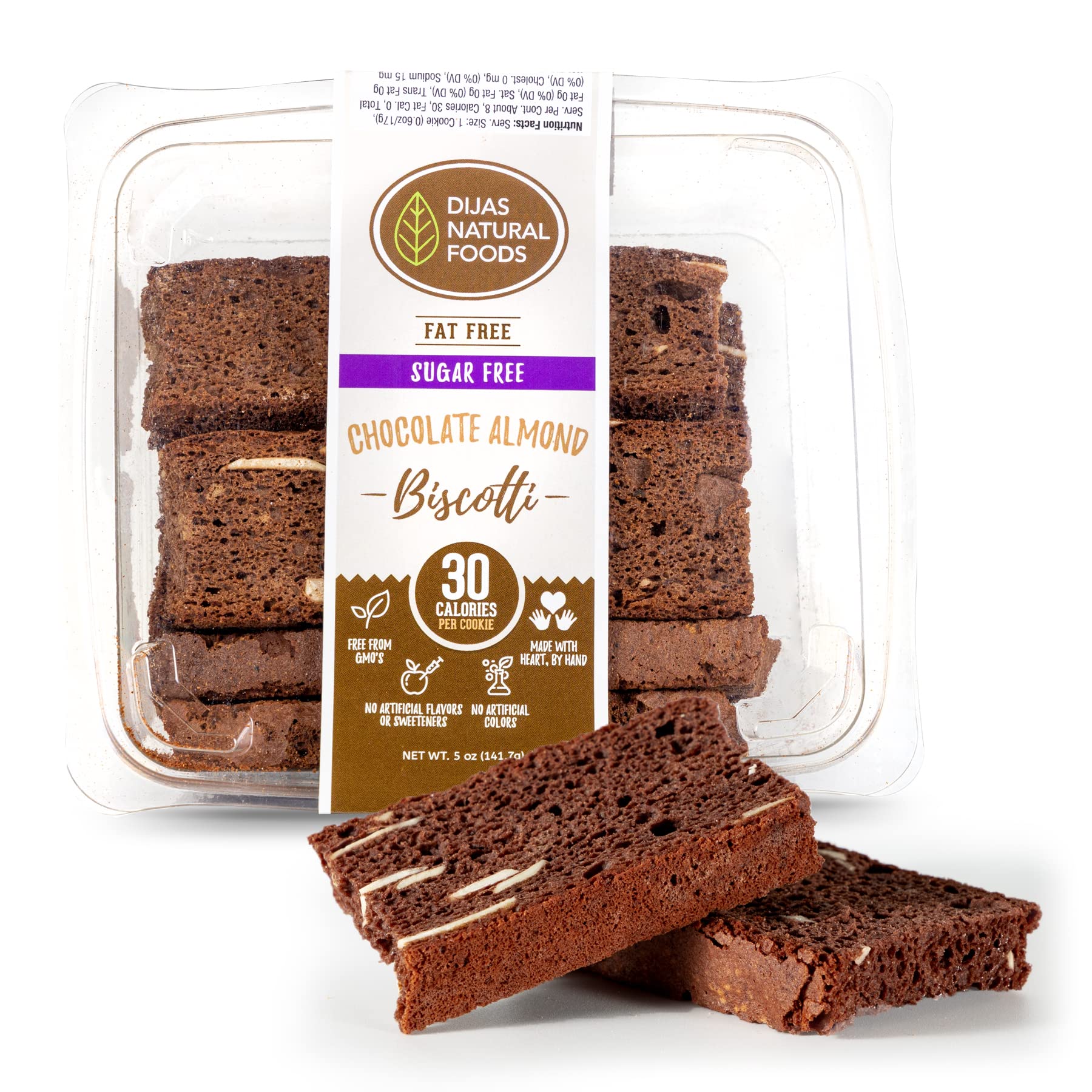 DIJAS Natural Foods, Crunchy Sugar-Free Biscotti Cookie, All Natural, Fat Free, Preservative Free Ingredients, Delicious Low Cal