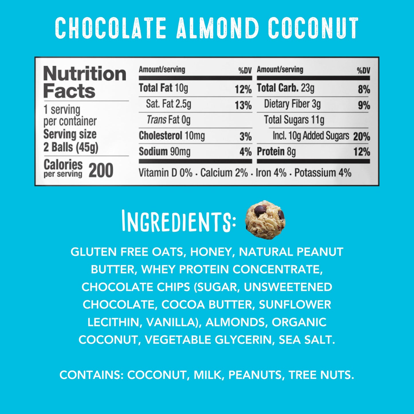 simplyFUEL Whole Food Protein Balls with Probiotics - Chocolate Almond Coconut Snacks - Protein Snack - Gluten Free Energy Balls (24 Packs)