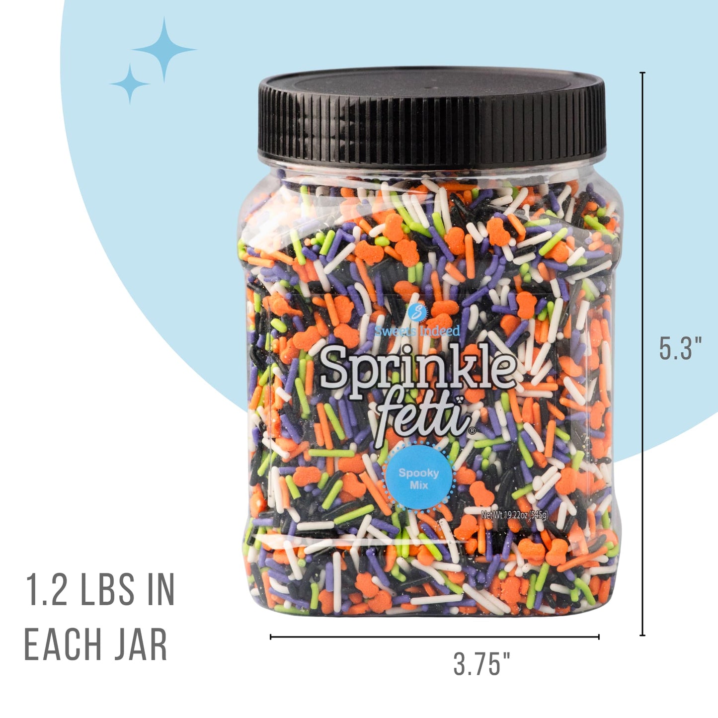 Sweets Indeed Bulk Halloween Sprinklefetti Mix - 1.2 lb Jar | Edible Sprinkles in Orange  Purple  Green  White & Black | Bulk Sprinkle Mix for Cookies  Cupcakes  Cakes & Party Desserts