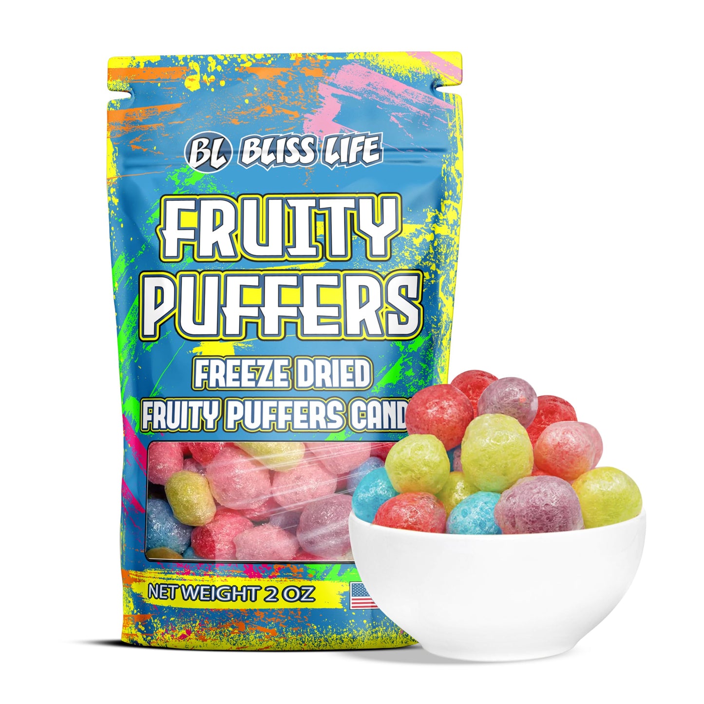 Bliss Life Fruity Puffers Freeze Dried Candy Variety Pack 2 Oz - Extreme Sour Flavor, Delightful Crunch, Melts In Your Mouth, Ma