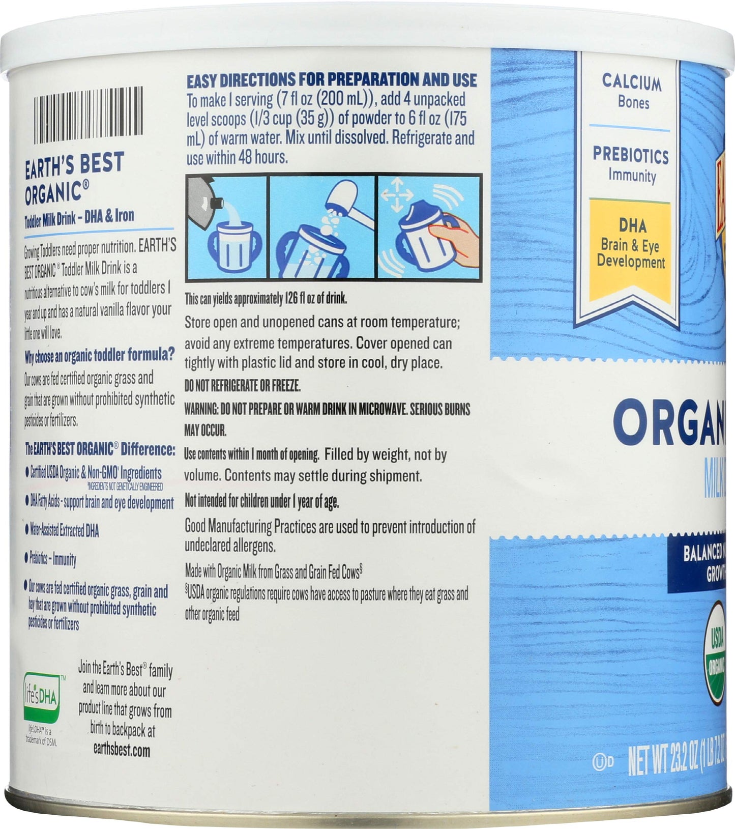 Earth'S Best Organic Toddler Milk Drink Powder, Natural Vanilla, 21 Oz