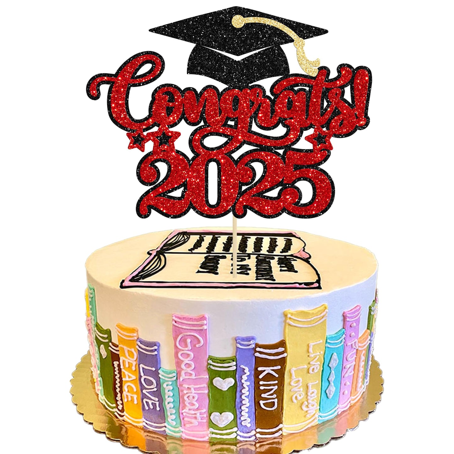 Gyufise 1Pcs Congrats 2025 Cake Topper Glitter Diploma Grad Cap Cake Pick Class Of 2025 Graduation Cake Decoration For 2025 Graduation Theme Party Decorations Supplies Red