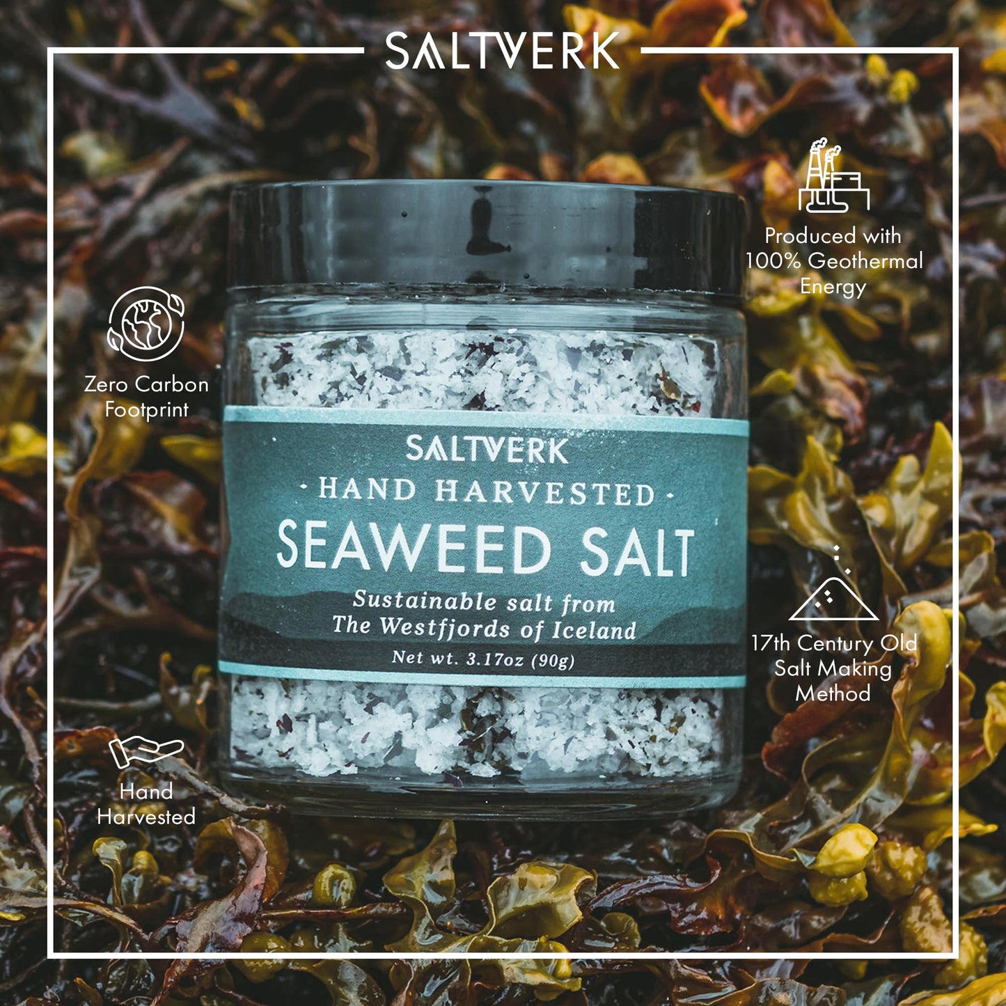 Saltverk Seaweed Sea Salt - 3.17 Ounces Jar - Hand Harvested Gourmet - Eco-Friendly