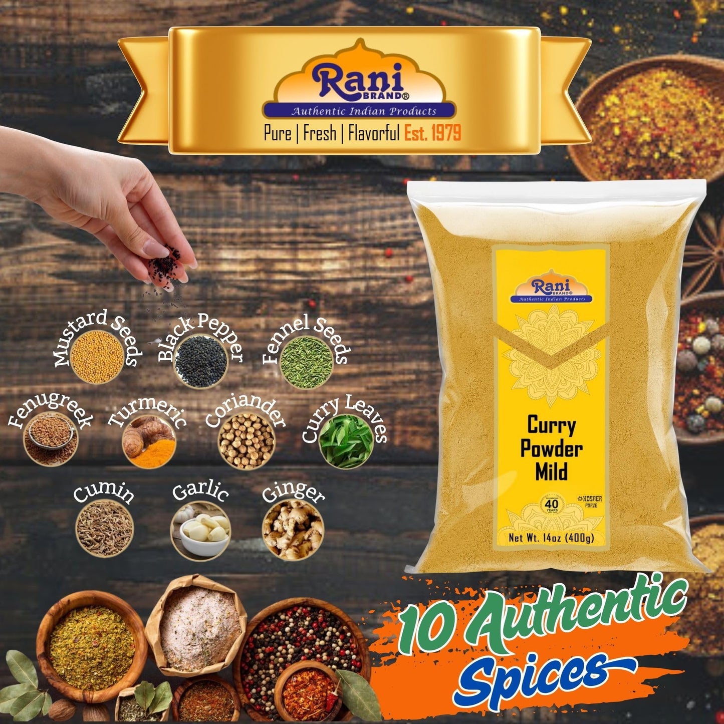 Rani Curry Powder Mild (10-Spice Authentic Indian Blend) 14Oz (400G) ~ All Natural | Salt-Free | No Chili Or Peppers | Vegan | N