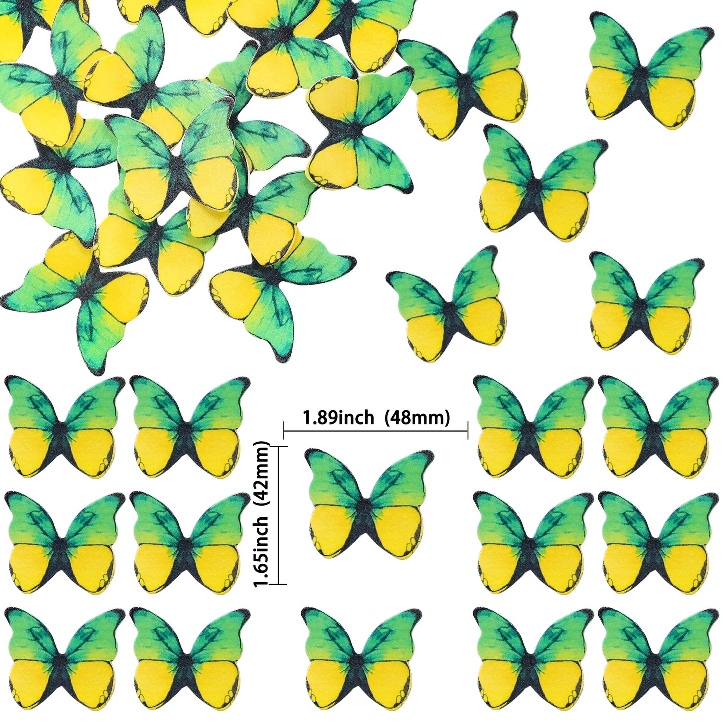 Ephlyn 48Pcs Edible 3D Butterfly Cupcake Toppers, Paper, 1.7in, Yellow Green, Baby Shower, Birthday Party Decorations