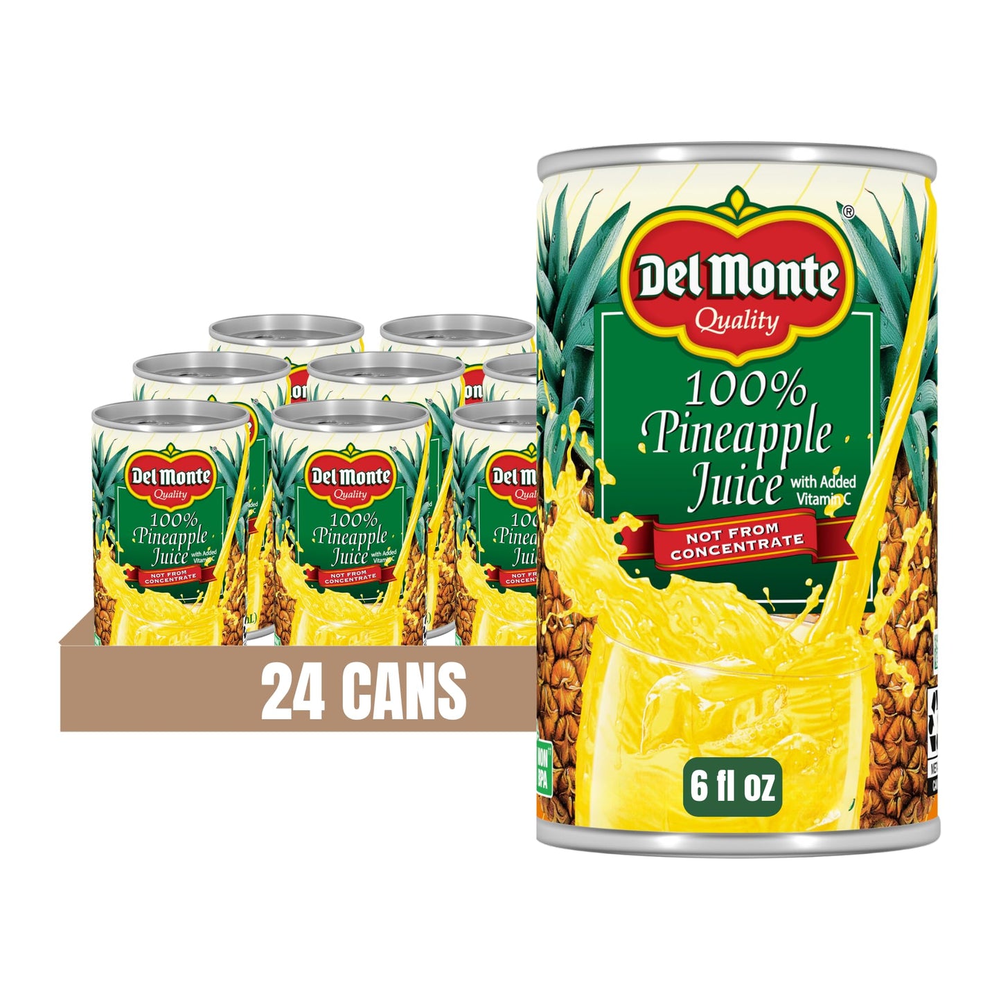 Del Monte 100% Pineapple Juice 24 Cans, 6 Fl Oz.