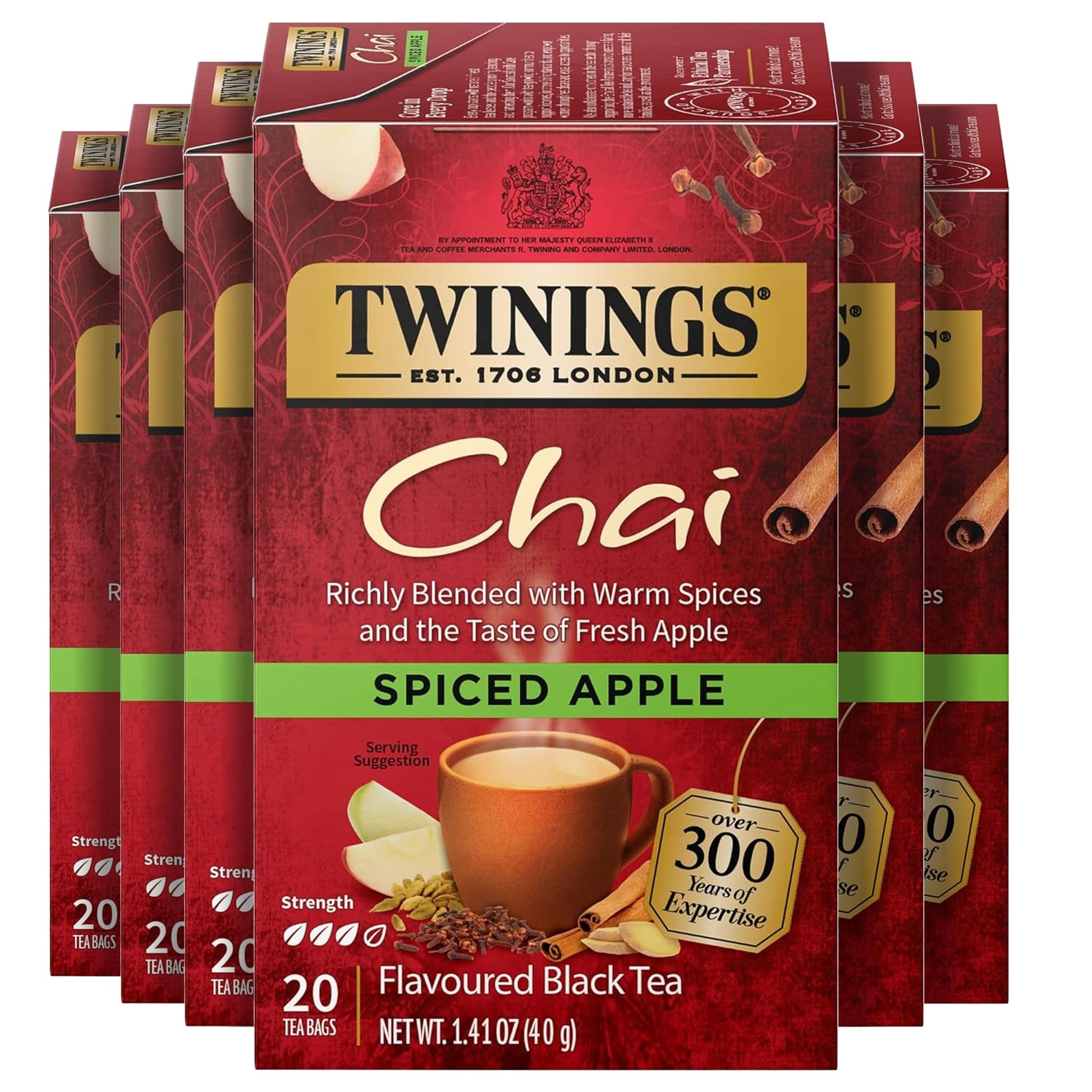 Twinings Spiced Apple Chai Black Tea Individually Wrapped Bags, 20 Count (Pack of 6), Sweet, Savoury Spices, Caffeinated, Enjoy 