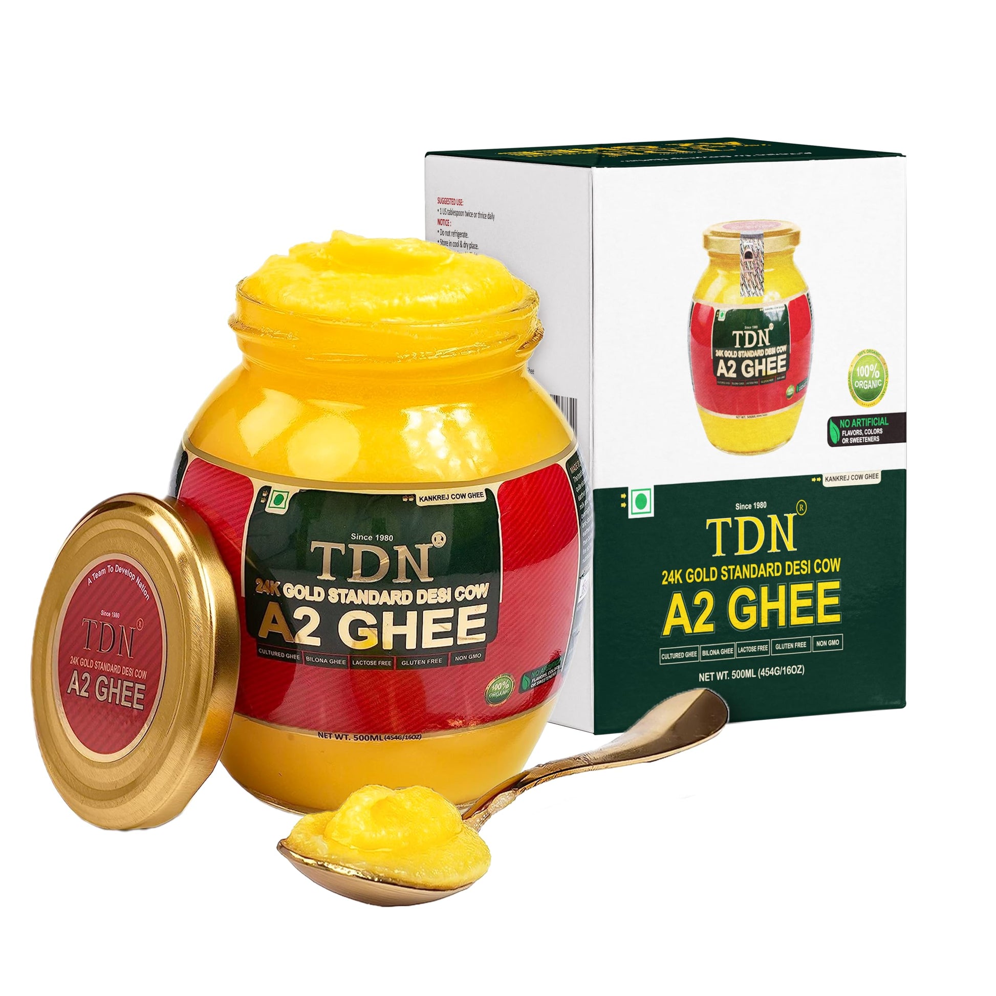 Tdn Fresh A2 Cow Ghee - 500Ml Glass Bottle, Nddb A2 Lab Certified, A2 Ghee Bilona Method, A2 Organic Cow Ghee, Grassfed, Cultured Enhanced & Traditional Ghee, Curd Churned A2 Ghee, A2 Pure Ghee