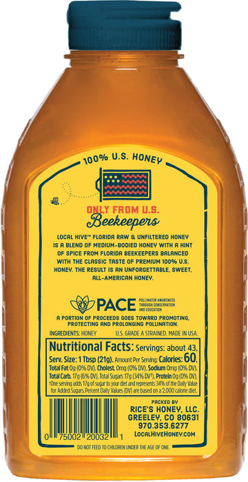 Local Hive Florida Raw Unfiltered Honey 32Oz. 100% Us Honey Sourced From American Bees And Beekeepers.