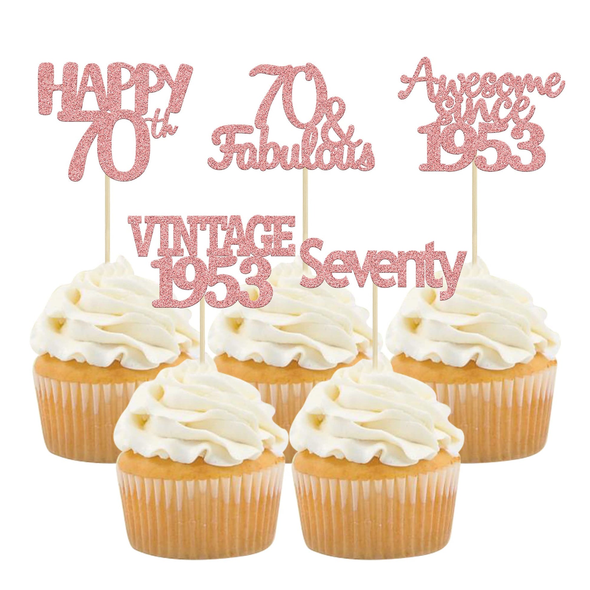 Gyufise 30Pcs Rose Gold Vintage 1953 Cupcake Toppers 70Th Birthday Cupcake Toppers Awesome Since 1953 Hello 70 Cake Topper Seven