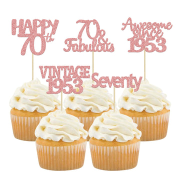 Gyufise 30Pcs Rose Gold Vintage 1953 Cupcake Toppers 70Th Birthday Cupcake Toppers Awesome Since 1953 Hello 70 Cake Topper Seven