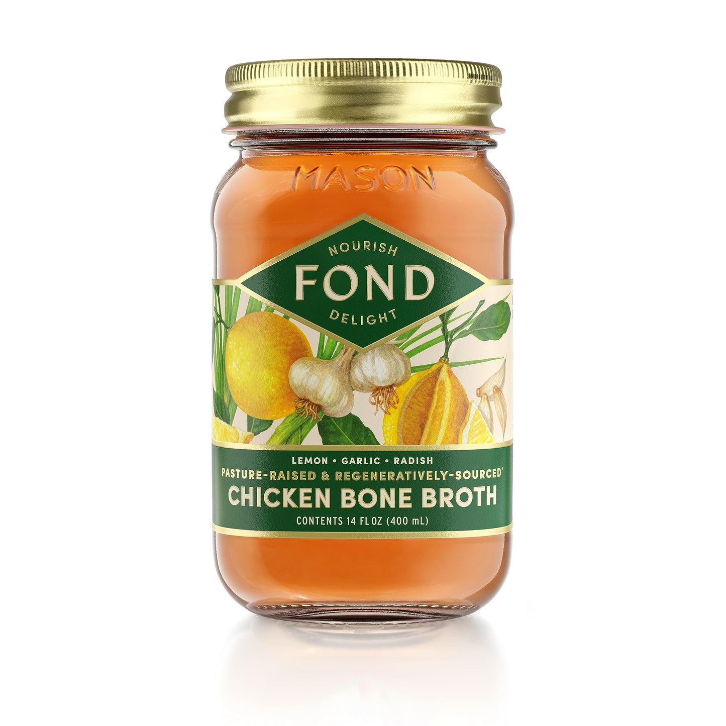 FOND Regenerative Pasture-Raised Chicken Bone Broth Infused with Organic Lemon & Garlic - Slow-Simmered Chicken Broth for Rich a