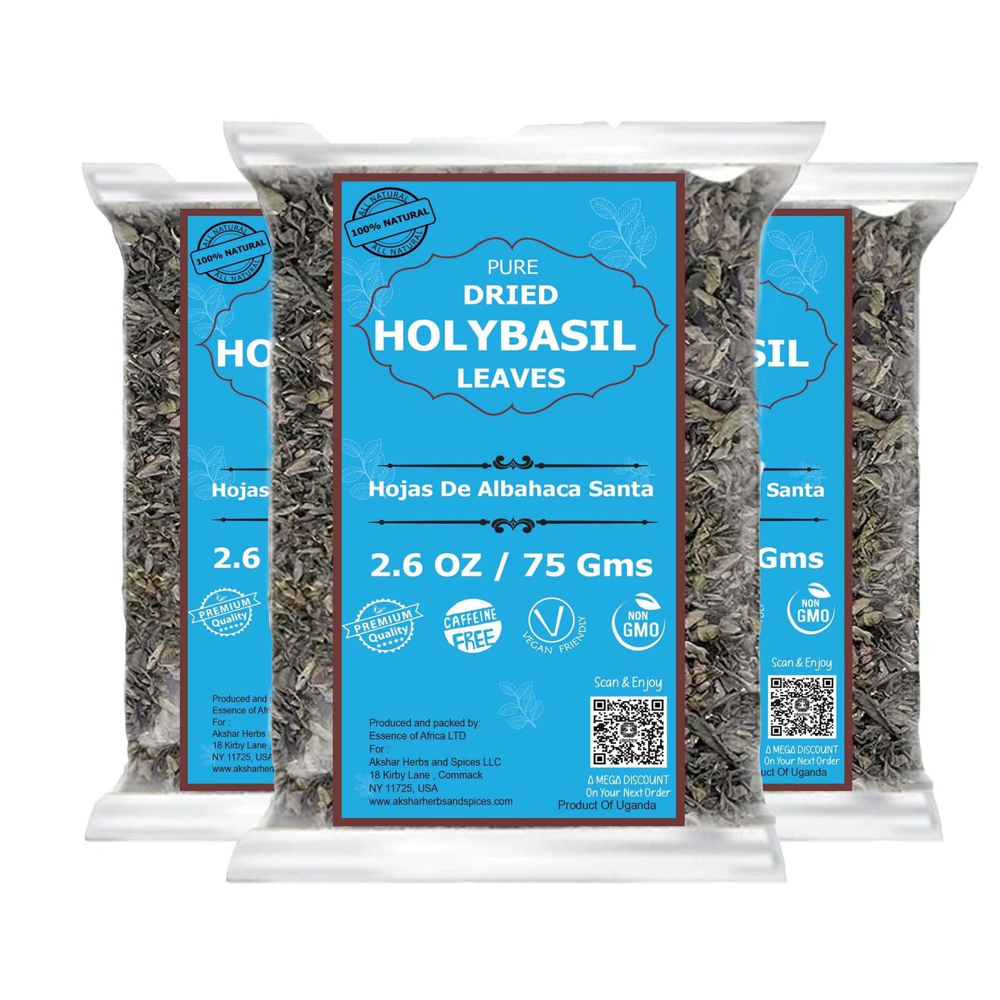 Akshit Holy Basil Tea, USDA Organic, Loose Leaf Tulsi Tea, 7.2oz (Pack of 3)