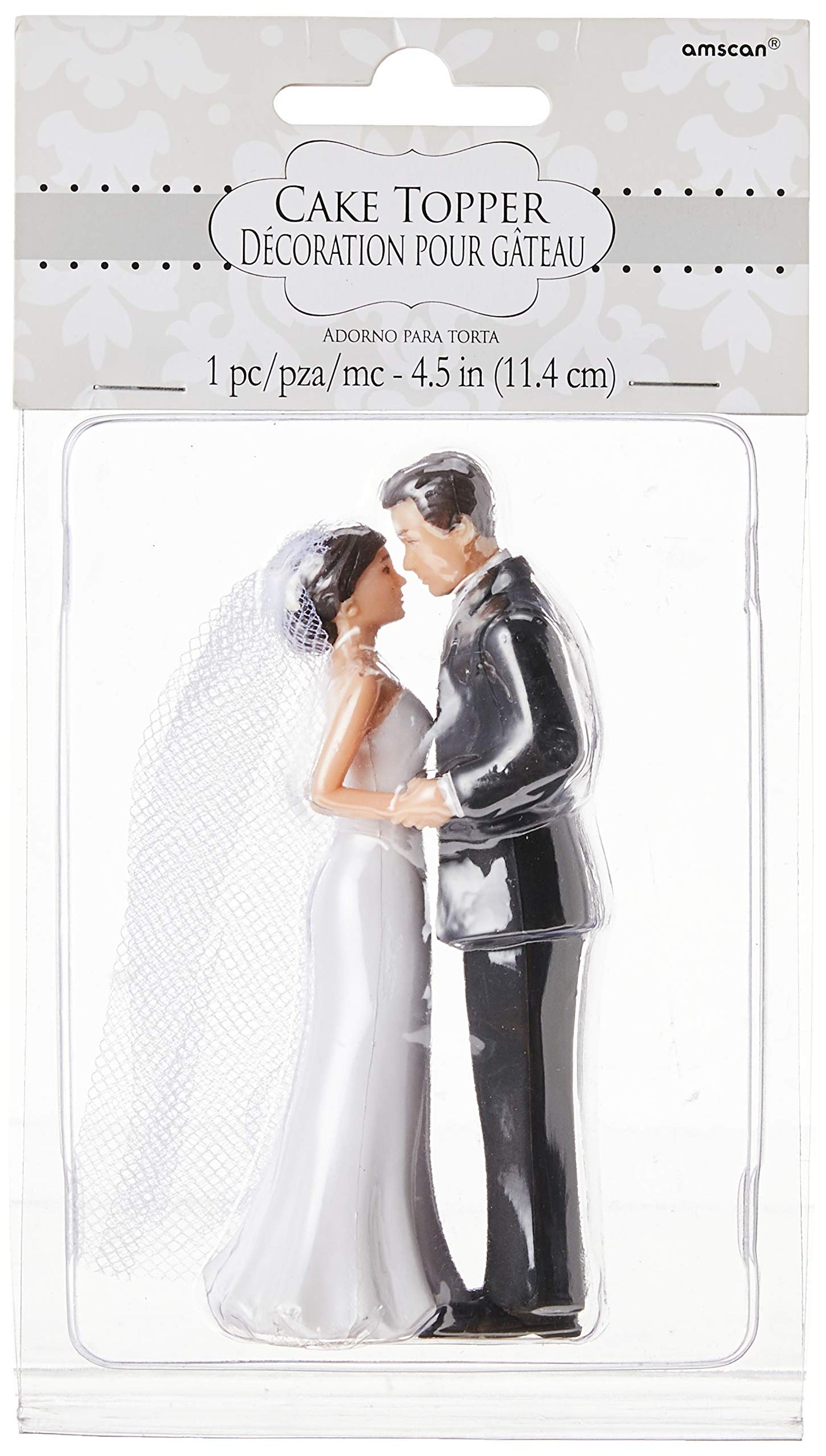 Elegant Bride & Groom Wedding Cake Plastic Topper With White Mesh Veil - 4.5'', 1 Piece - Perfect For Engagement Parties, Bridal