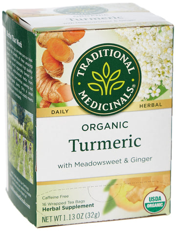 Traditional Medicinals Tea Turmeric Meadowsweet & Ginger,16 Count.