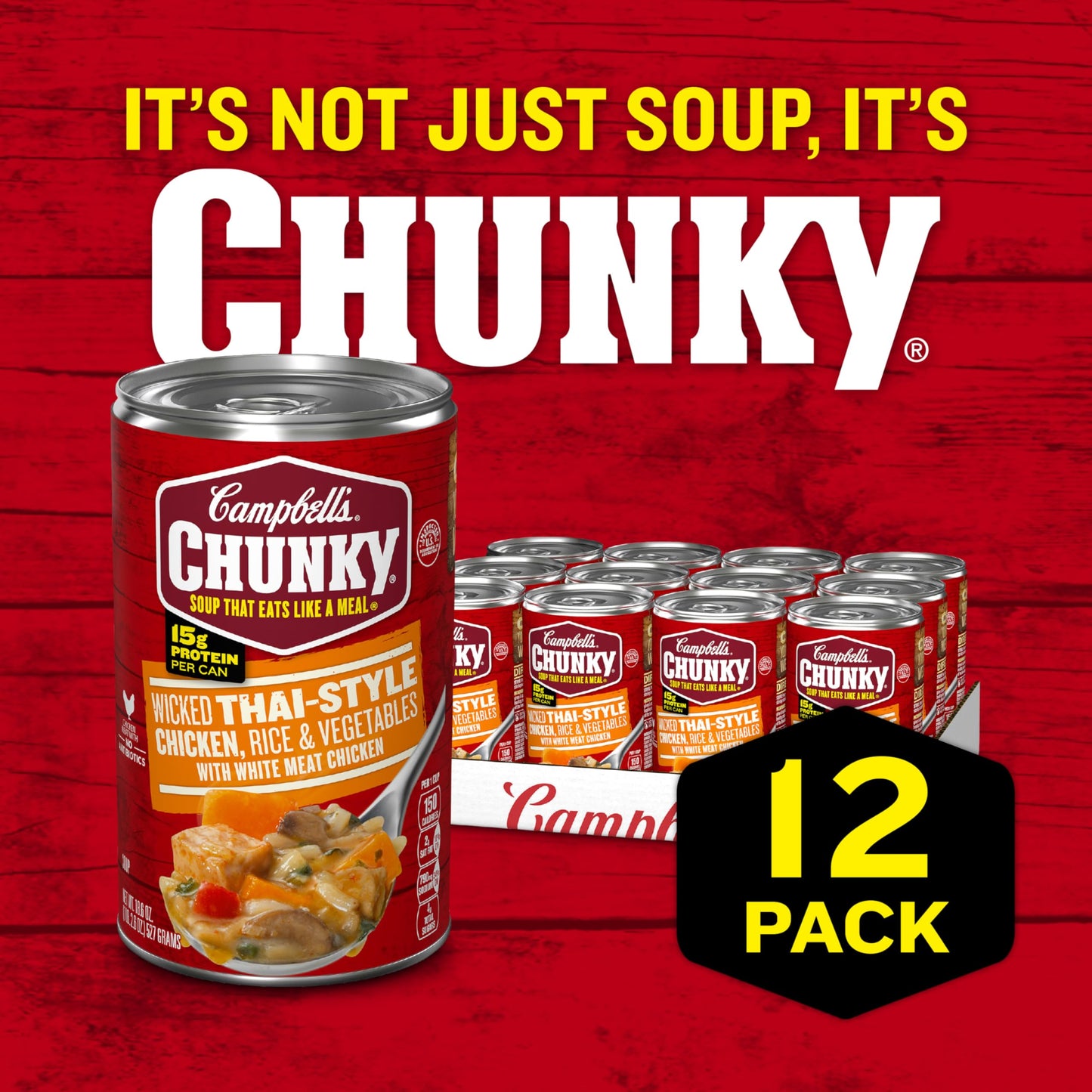 Campbell s Chunky Soup, Wicked Thai-Style Chicken with Rice and Vegetables Soup, 18.6 Oz (Pack of 12)