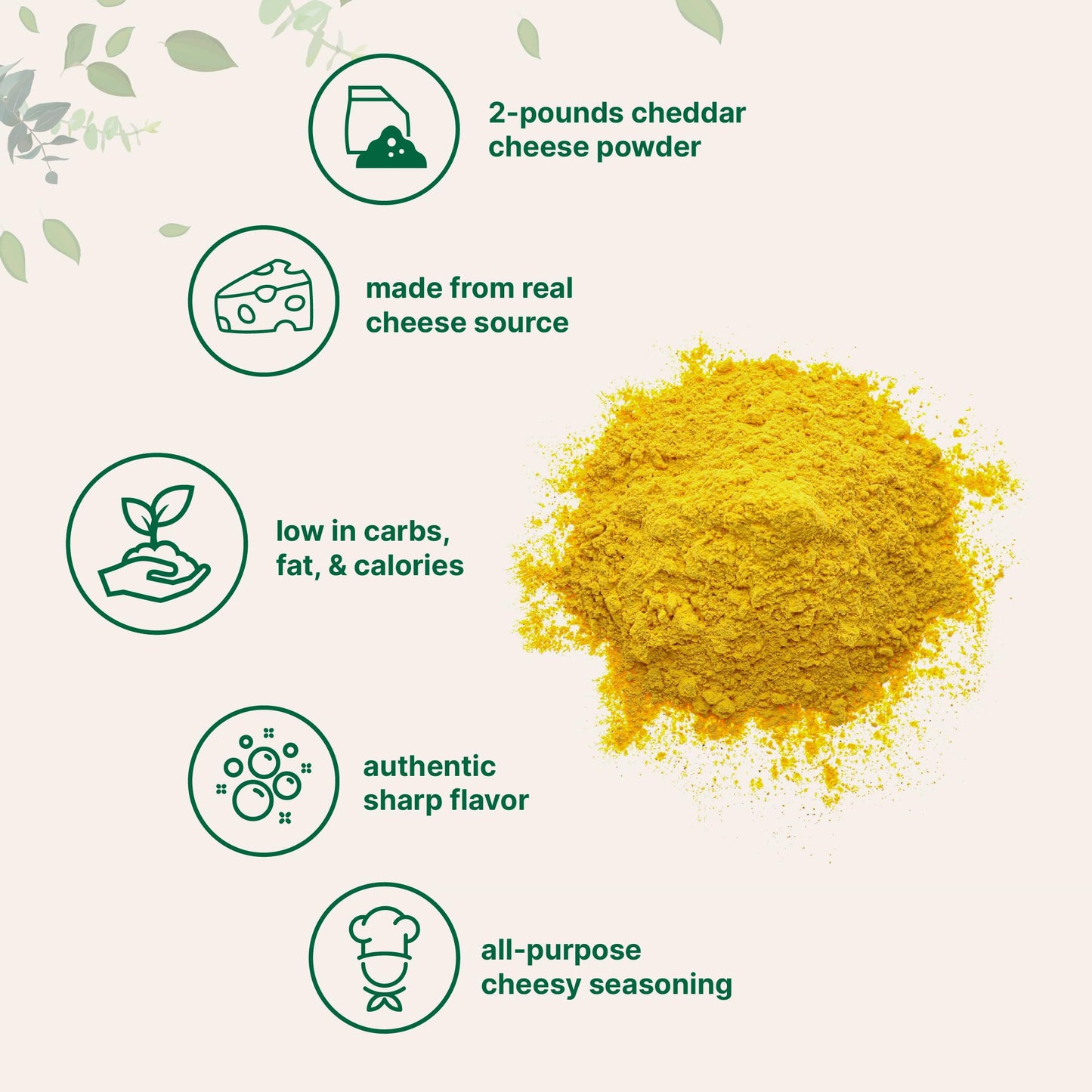 Cheddar Cheese Powder With Whey Protein Concentrate, 2Lbs | Made From Real Raw Cheese | Authentic Sharp Flavor | All Purpose Sea