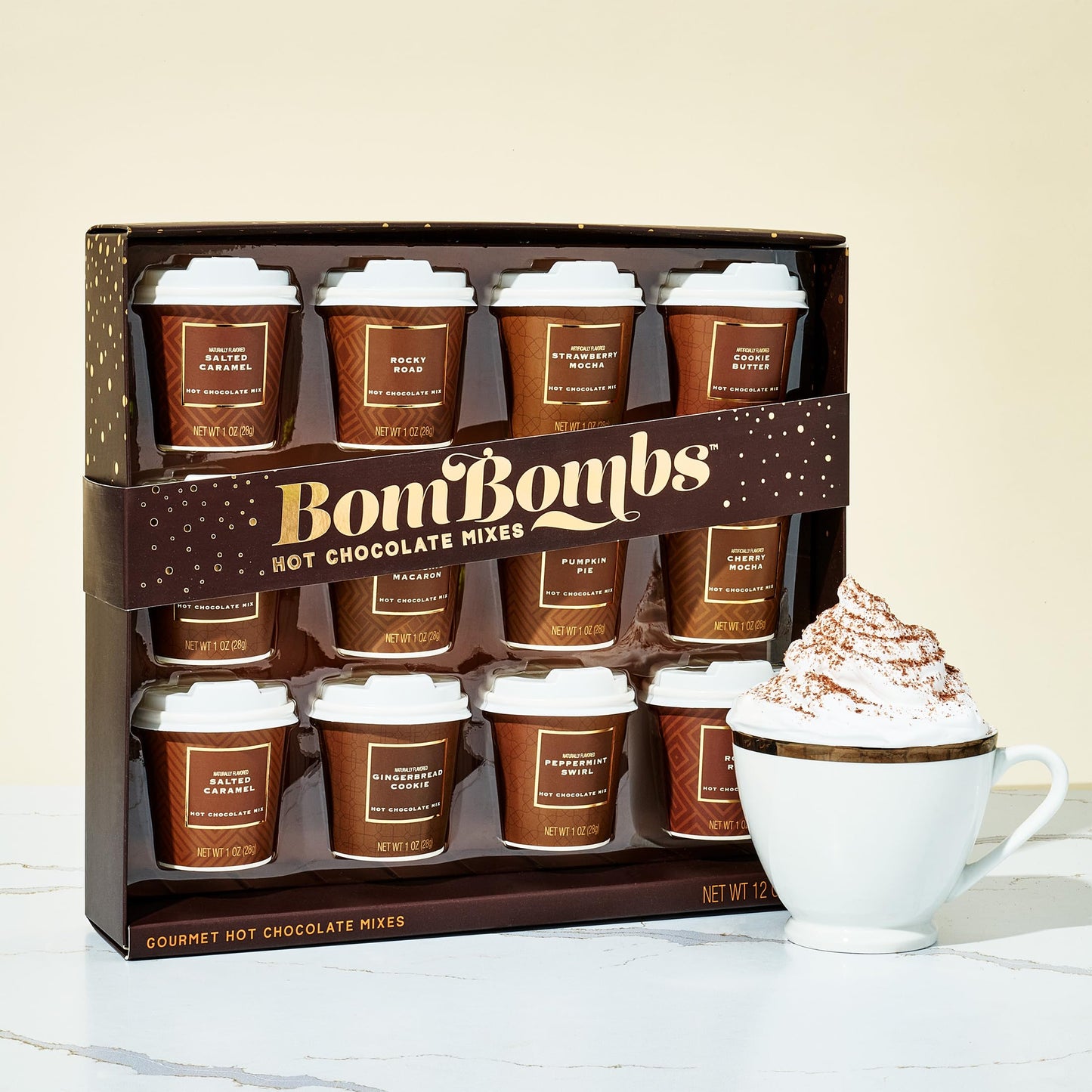 ombs Mini Hot Chocolate Gift Set in Signature Brown Packaging  Dessert Flavors Include Rocky Road  Cookie Butter  Pumpkin Pie & More  Set of 12