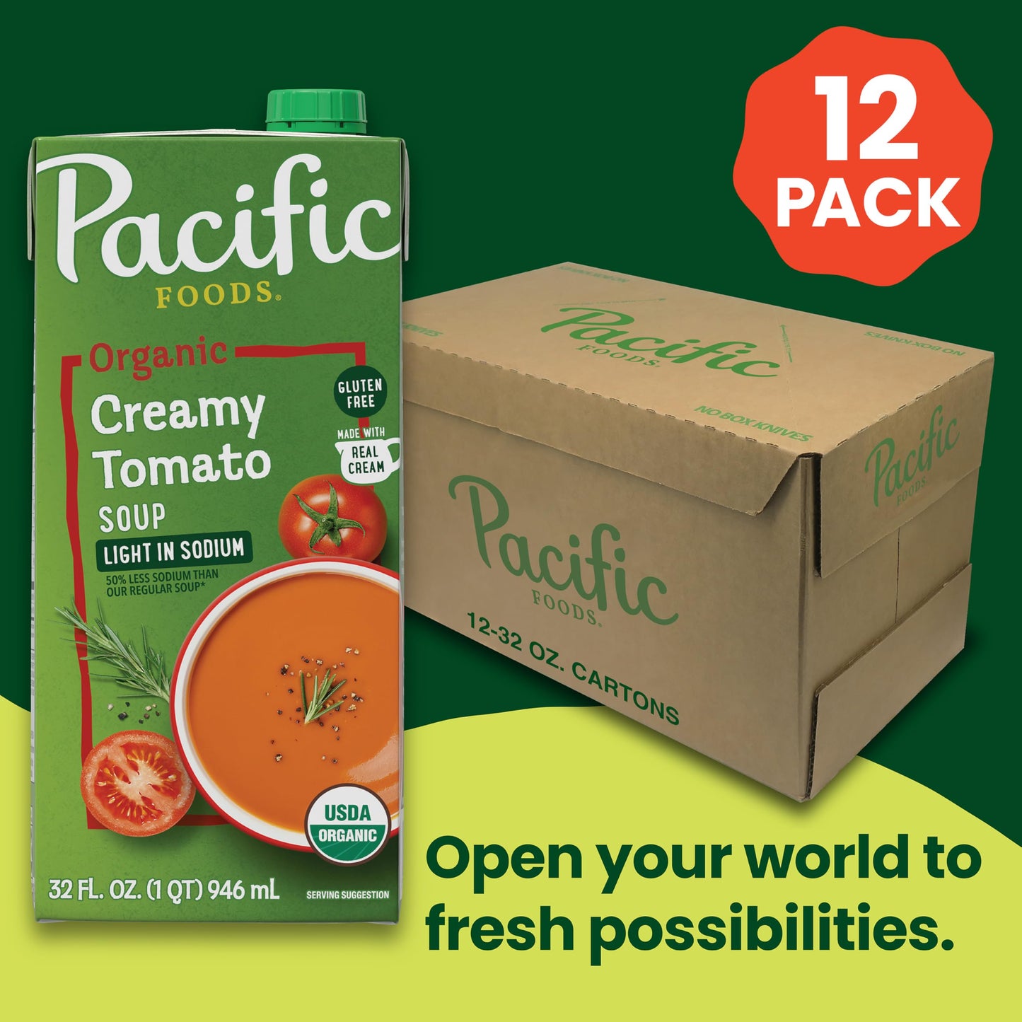 Pacific Foods Organic Creamy Tomato Soup, 32Oz, 12-Pack
