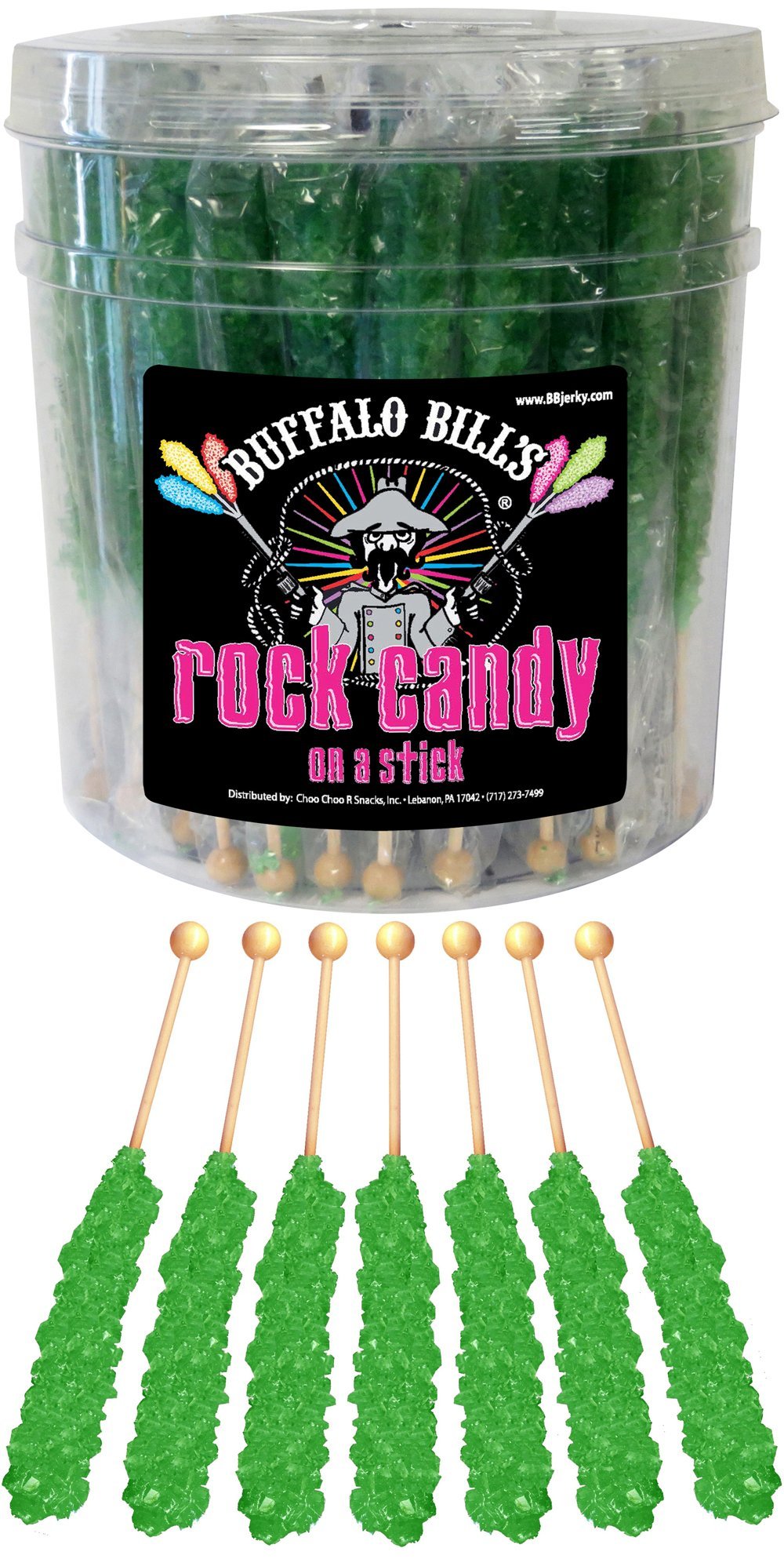 Buffalo Bills Apple (Dark Green) Rock Candy On A Stick (36-ct tub rock candy crystal sticks)