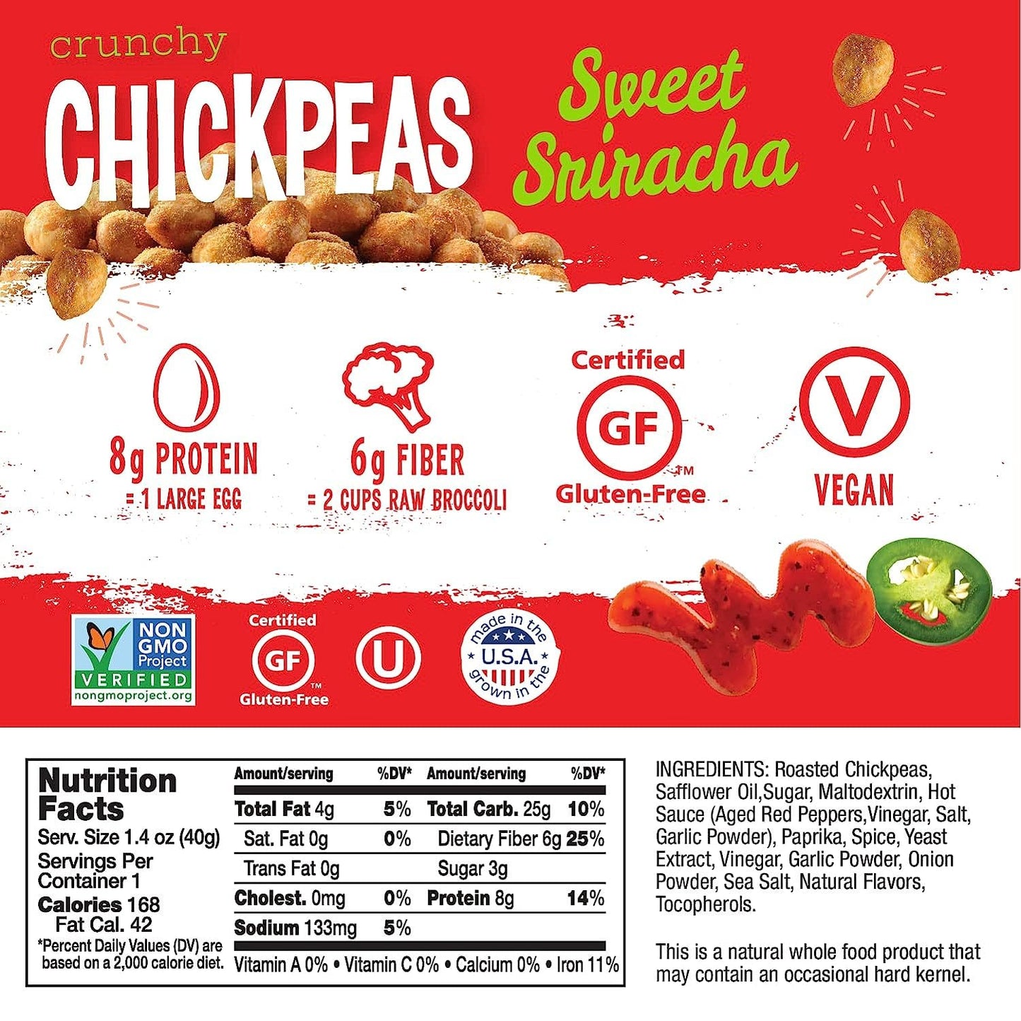 The Good Bean Crunchy Chickpeas - Sweet Sriracha - (10 Pack) 1.4 Oz Packet - Roasted Chickpea Beans - Vegan Snack With Good Sour