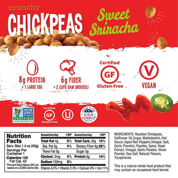 The Good Bean Crunchy Chickpeas - Sweet Sriracha - (10 Pack) 1.4 Oz Packet - Roasted Chickpea Beans - Vegan Snack With Good Sour