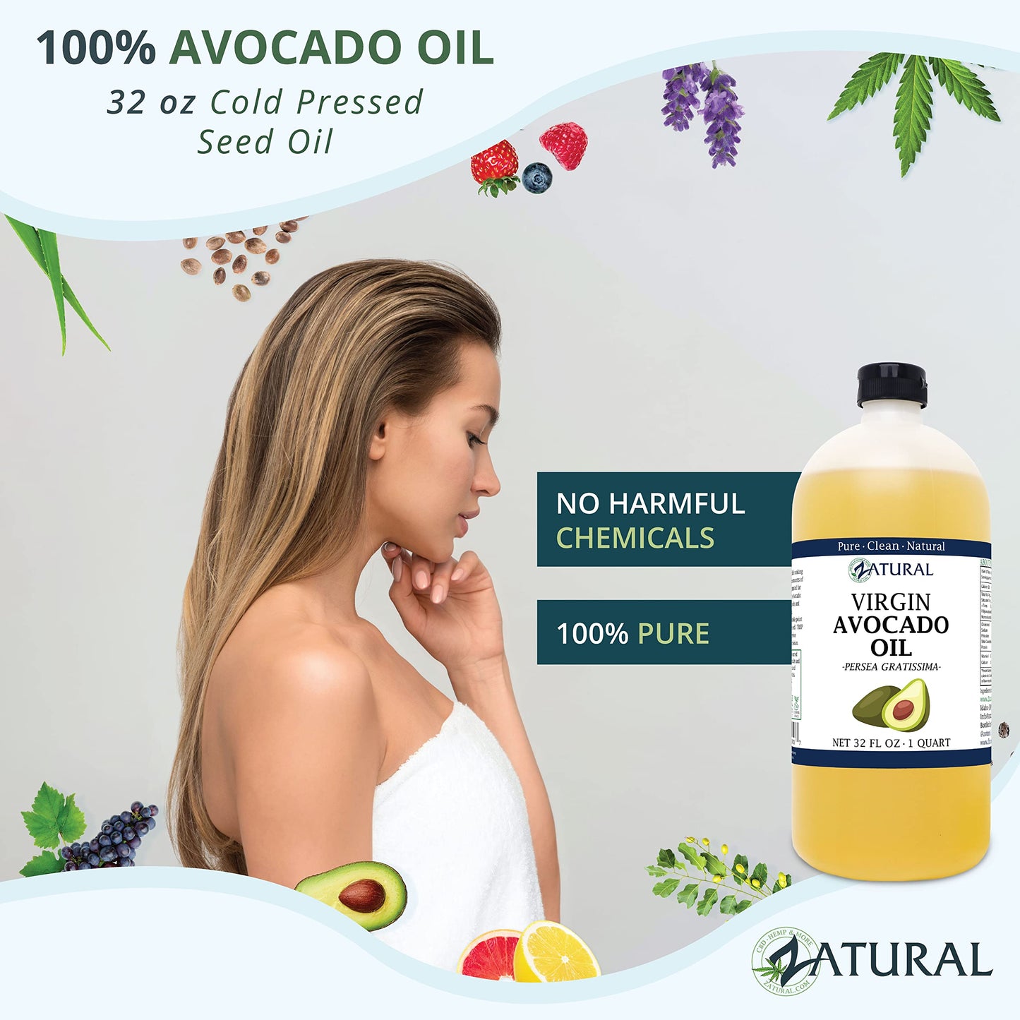 Zatural Organically Grown Avocado Oil 100% Pure Cold Pressed Natural Oil For High Temp Cooking (16Oz)