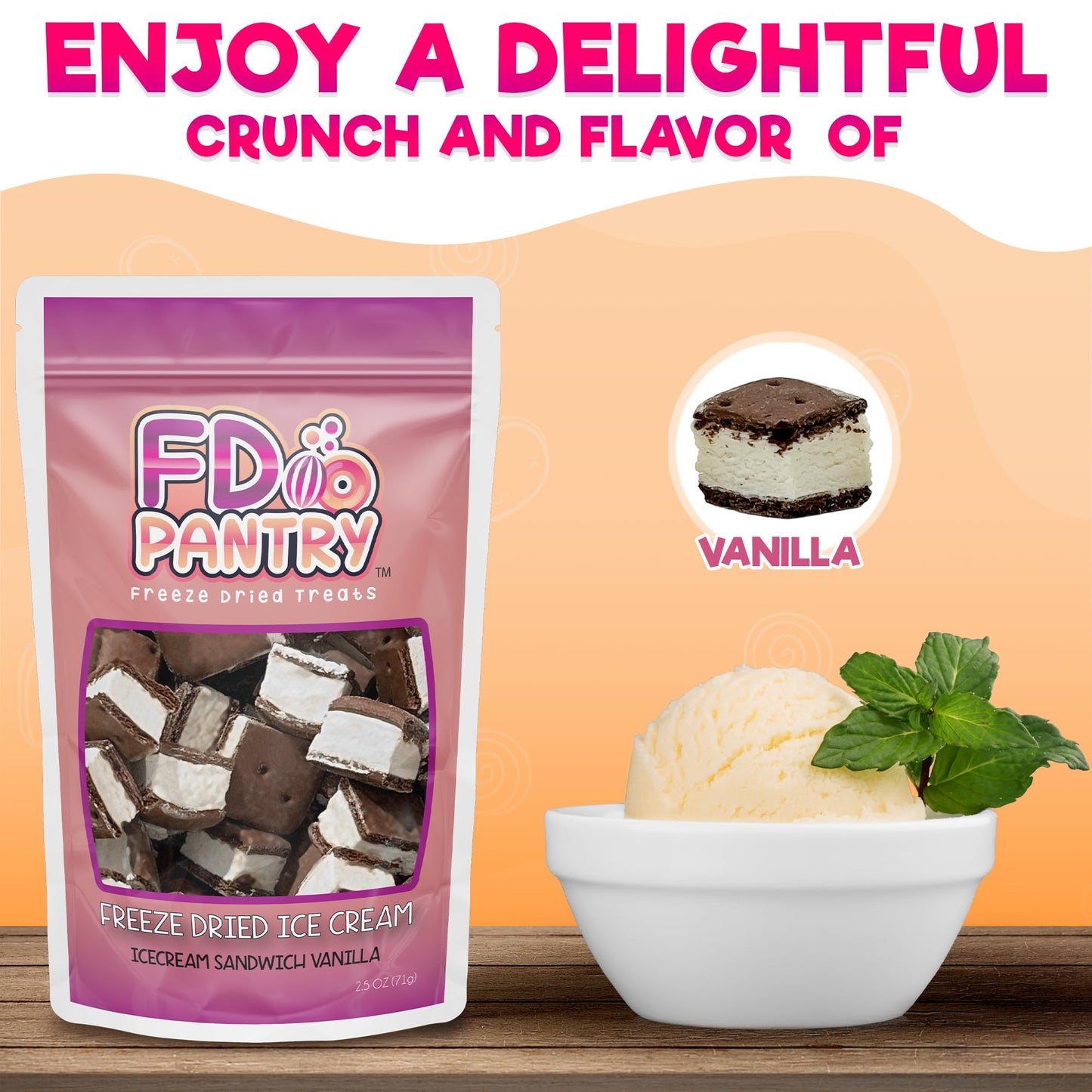 Freeze Dried Ice Cream Sandwich Bites - Vanilla - Crunchy & Sweet Snack 2.5Oz Freeze-Dried Space Ice-Cream Pack Dehydrated Resea