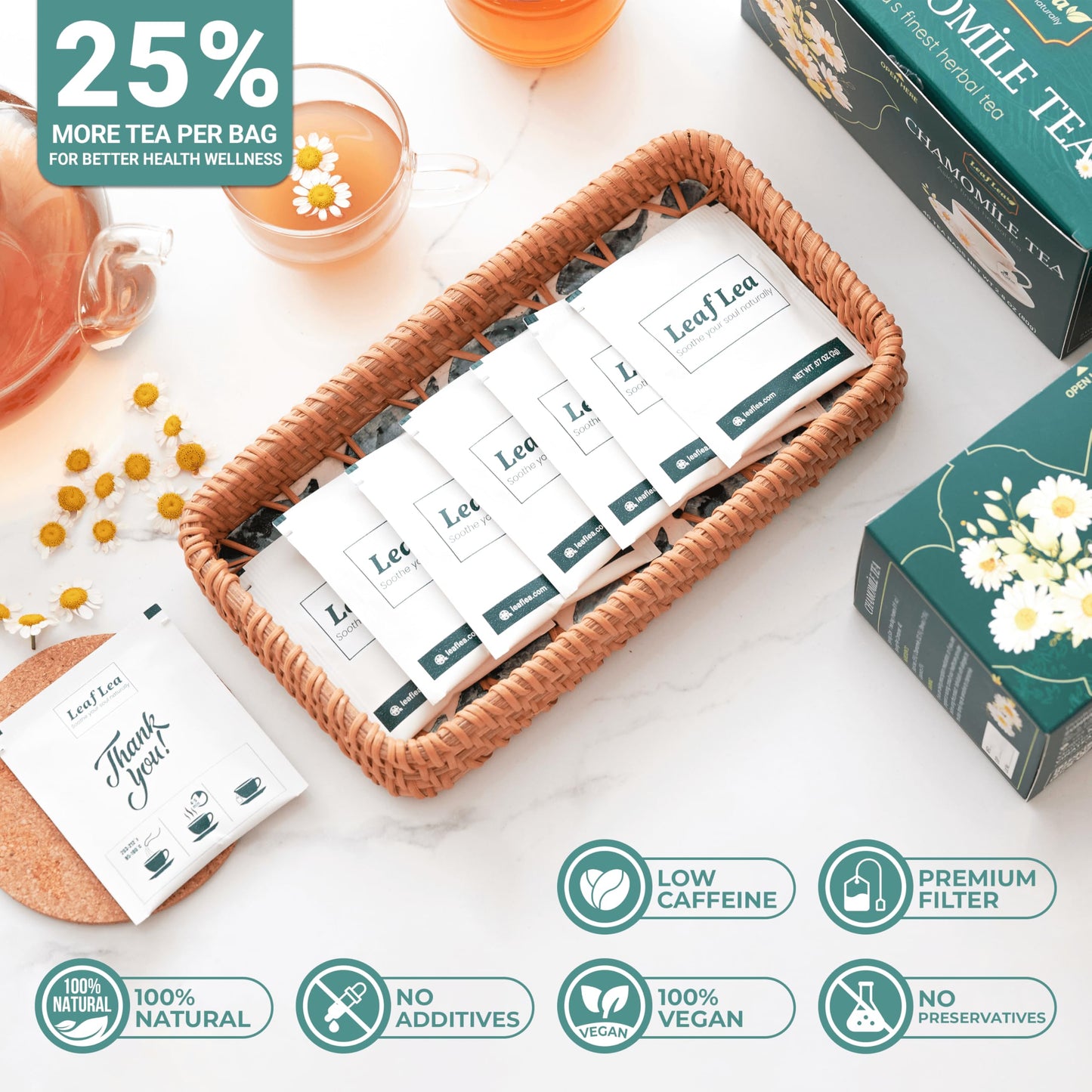Leaflea Black Tea With Chamomile, Camomile Tea Bags, Natural Chamomile Flowers For Relaxation, Strong & Distinctive Black Tea, M